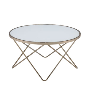 English Elm 1pc Round Glass Top Coffee Table with Mid-Century Metal Frame, Elegant Living Room Accent Piece Champagne 38 L x 39 W x 5 H B2741P332646