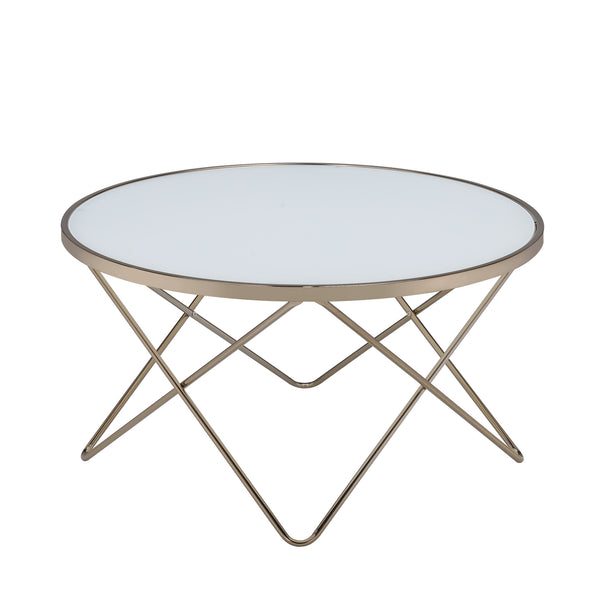 English Elm 1pc Round Glass Top Coffee Table with Mid-Century Metal Frame, Elegant Living Room Accent Piece Champagne 38 L x 39 W x 5 H B2741P332646