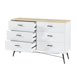 English Elm 6 Drawer Dresser For Bedroom With Deep Drawers, Wood Dressers & Chest Of Drawers, Modern White Long Dressers For Closet Living Room, 47.2"W X 15.7"D X 31.5"H, White & Oak