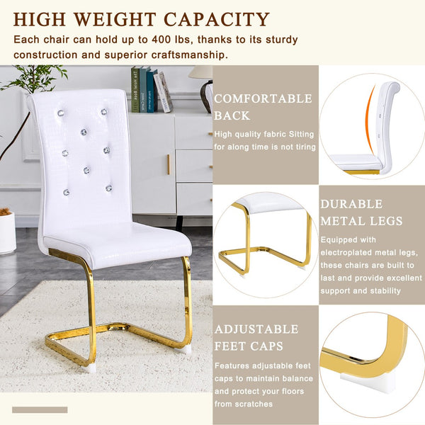 English Elm Set of 2 Glam Faux Alligator Pvc Dining Chairs with Crystal Buckle Bow Legs White W3875P371062