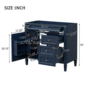 English Elm 36'' Modern Bathroom Vanity Cabinet with Tip-Out Drawer, Adjustable Shelf, Smooth Metal Slides, Solid Wood Frame Blue N710P186084C