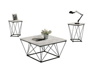 English Elm White Modern 3pc Table Set with Angular Geometric Metal Bases, Engineered Wood Surfaces, Sleek Living Room White 37 L x 35 W x 5 H B2741P391804