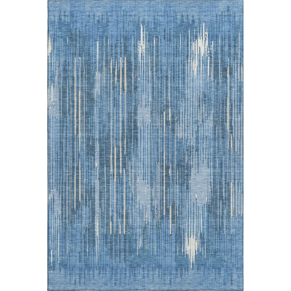 HomeRoots 10' Blue and Ivory Striped Washable Area Rug - Durable, UV-Protected, Perfect for Family Spaces! 671000