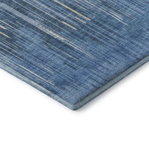 HomeRoots 10' Blue and Ivory Striped Washable Area Rug - Durable, UV-Protected, Perfect for Family Spaces! 671000