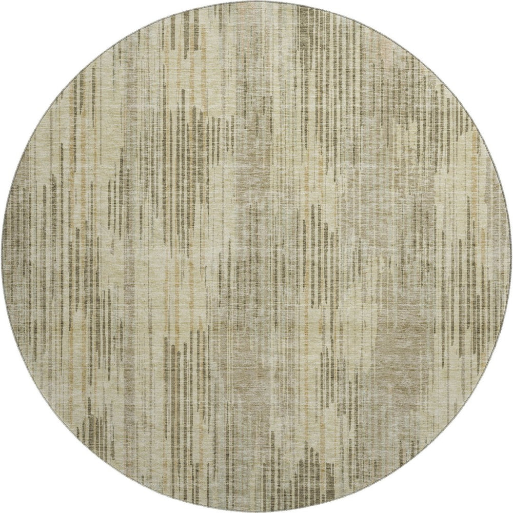 HomeRoots 8' Striped Washable Round Rug in Brown & Beige – UV Protected, Durable & Easy to Clean for Any Space 671003