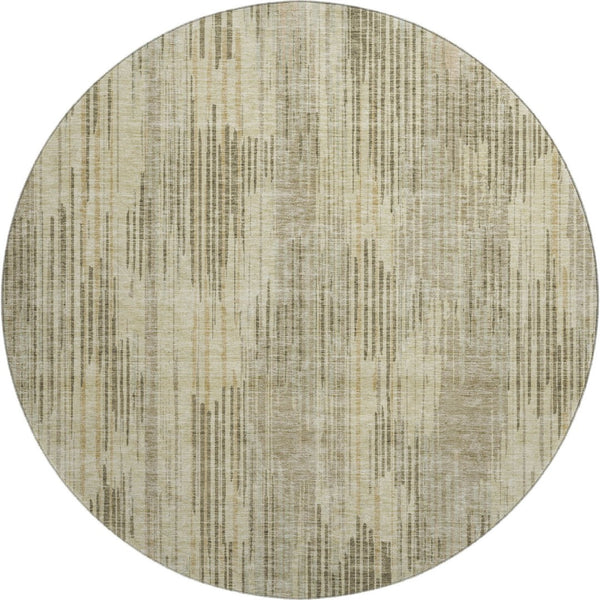 HomeRoots 8' Striped Washable Round Rug in Brown & Beige – UV Protected, Durable & Easy to Clean for Any Space 671003