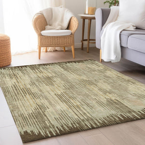HomeRoots 9' X 12' Brown And Beige Striped Washable Area Rug – Durable, Stylish, UV-Protected for Busy Homes! 671005