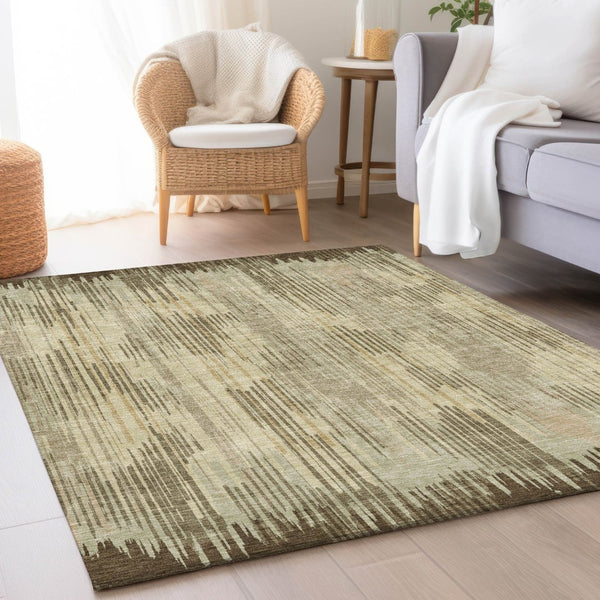 HomeRoots 9' X 12' Brown And Beige Striped Washable Area Rug – Durable, Stylish, UV-Protected for Busy Homes! 671005