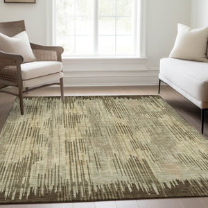 HomeRoots 9' X 12' Brown And Beige Striped Washable Area Rug – Durable, Stylish, UV-Protected for Busy Homes! 671005