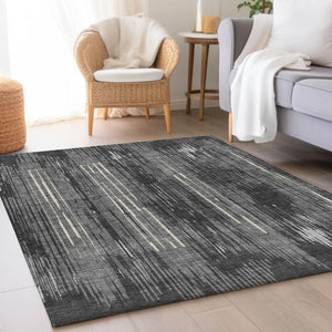 HomeRoots 5' X 8' Charcoal And Ivory Striped Area Rug - Washable, UV-Protected, Stylish for High-Traffic Spaces 671008