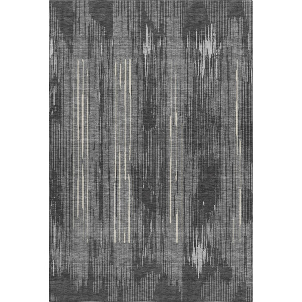HomeRoots 5' X 8' Charcoal And Ivory Striped Area Rug - Washable, UV-Protected, Stylish for High-Traffic Spaces 671008