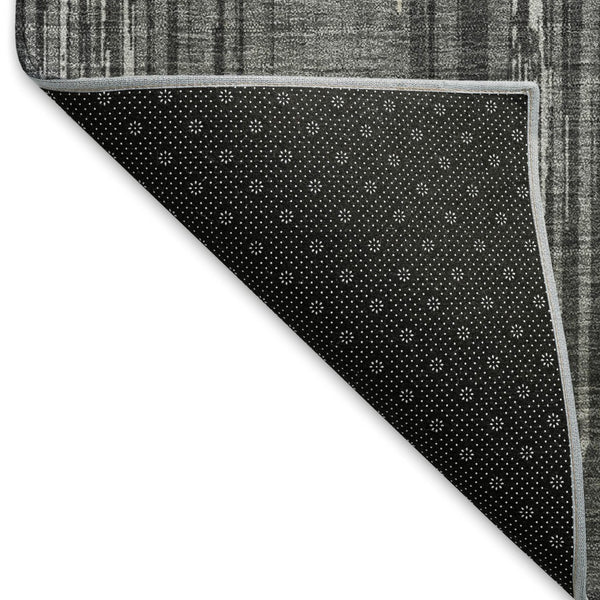 HomeRoots 5' X 8' Charcoal And Ivory Striped Area Rug - Washable, UV-Protected, Stylish for High-Traffic Spaces 671008