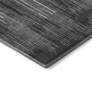 HomeRoots 5' X 8' Charcoal And Ivory Striped Area Rug - Washable, UV-Protected, Stylish for High-Traffic Spaces 671008