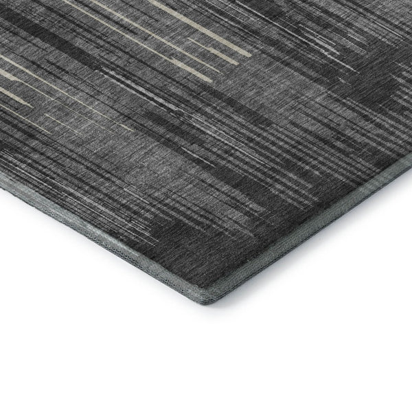 HomeRoots 5' X 8' Charcoal And Ivory Striped Area Rug - Washable, UV-Protected, Stylish for High-Traffic Spaces 671008
