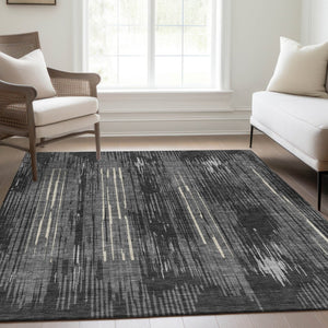 HomeRoots 5' X 8' Charcoal And Ivory Striped Area Rug - Washable, UV-Protected, Stylish for High-Traffic Spaces 671008