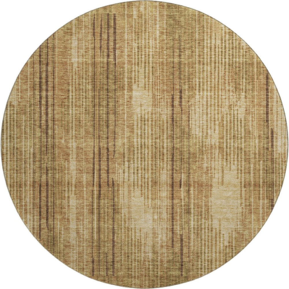 HomeRoots 8' Washable Round Rug in Rich Copper & Gold Stripes – UV Protected, Stain Resistant, Durable Design 671015