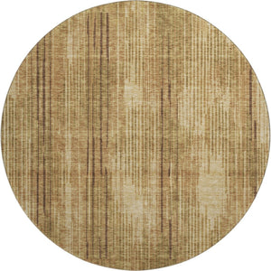 HomeRoots 8' Washable Round Rug in Rich Copper & Gold Stripes – UV Protected, Stain Resistant, Durable Design 671015