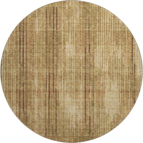 HomeRoots 8' Washable Round Rug in Rich Copper & Gold Stripes – UV Protected, Stain Resistant, Durable Design 671015