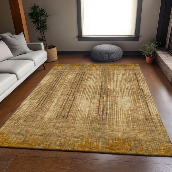 HomeRoots 10' Copper and Gold Striped Washable Area Rug – UV Protected, Stain Resistant, Perfect for Living Rooms! 671018