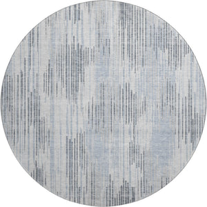 HomeRoots 8' Gray and Silver Striped Washable Round Rug - Durable, UV-Protected, Stylish Design for Any Room 671021