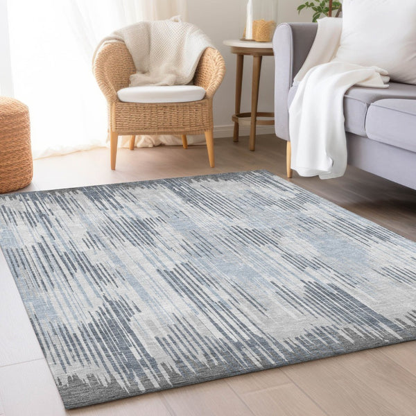 HomeRoots 8' X 10' Gray and Silver Striped Area Rug with UV Protection - Durable, Stain-Resistant & Washable! 671022