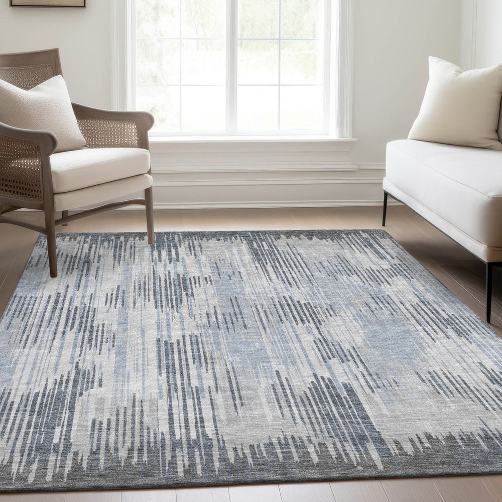HomeRoots 8' X 10' Gray and Silver Striped Area Rug with UV Protection - Durable, Stain-Resistant & Washable! 671022