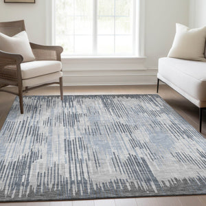 HomeRoots 8' X 10' Gray and Silver Striped Area Rug with UV Protection - Durable, Stain-Resistant & Washable! 671022