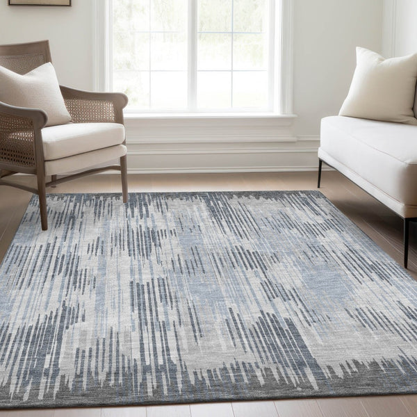 HomeRoots 8' X 10' Gray and Silver Striped Area Rug with UV Protection - Durable, Stain-Resistant & Washable! 671022