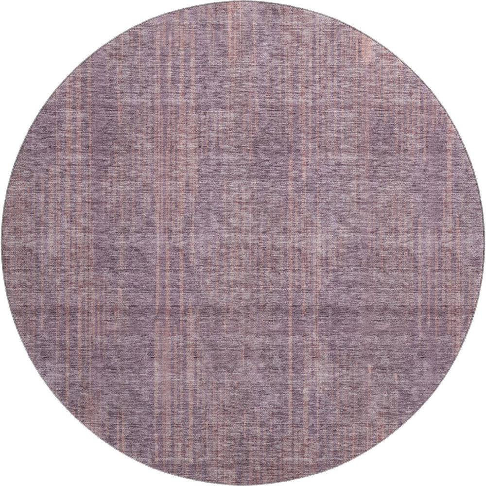 HomeRoots 8' Mauve and Plum Striped Washable Round Rug – Stain-Resistant, UV Protected, Perfect for Busy Homes! 671027