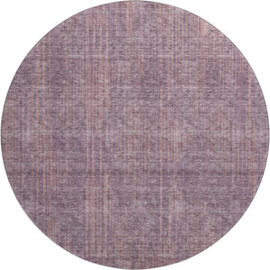 HomeRoots 8' Mauve and Plum Striped Washable Round Rug – Stain-Resistant, UV Protected, Perfect for Busy Homes! 671027
