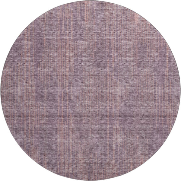 HomeRoots 8' Mauve and Plum Striped Washable Round Rug – Stain-Resistant, UV Protected, Perfect for Busy Homes! 671027