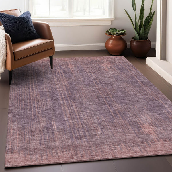 HomeRoots 10' X 14' Mauve And Plum Striped Area Rug – Washable, UV Protected, Durable & Stain Resistant Design 671030