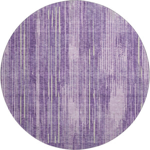 HomeRoots 8' Striped Purple and Lavender Washable Round Rug with UV Protection for Modern Homes and Durability 671033
