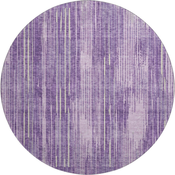 HomeRoots 8' Striped Purple and Lavender Washable Round Rug with UV Protection for Modern Homes and Durability 671033