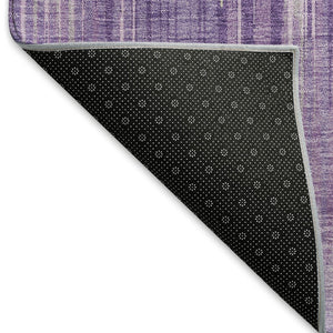 HomeRoots 8' Striped Purple and Lavender Washable Round Rug with UV Protection for Modern Homes and Durability 671033
