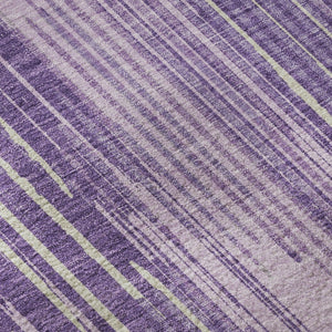 HomeRoots 8' Striped Purple and Lavender Washable Round Rug with UV Protection for Modern Homes and Durability 671033