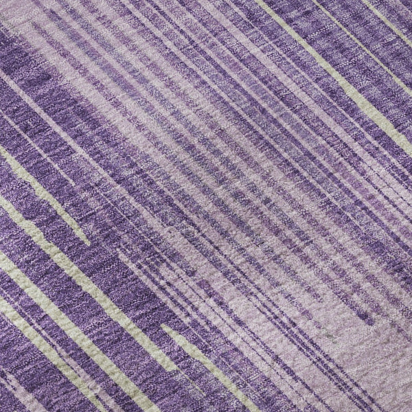 HomeRoots 8' Striped Purple and Lavender Washable Round Rug with UV Protection for Modern Homes and Durability 671033