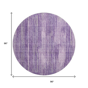 HomeRoots 8' Striped Purple and Lavender Washable Round Rug with UV Protection for Modern Homes and Durability 671033
