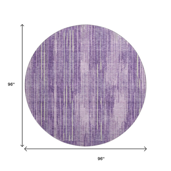 HomeRoots 8' Striped Purple and Lavender Washable Round Rug with UV Protection for Modern Homes and Durability 671033