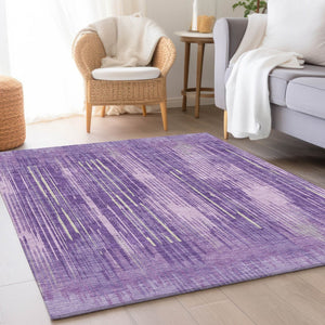 HomeRoots 9' X 12' Striped Purple and Lavender Area Rug - Washable, UV Protected, Durable for Family Spaces 671035