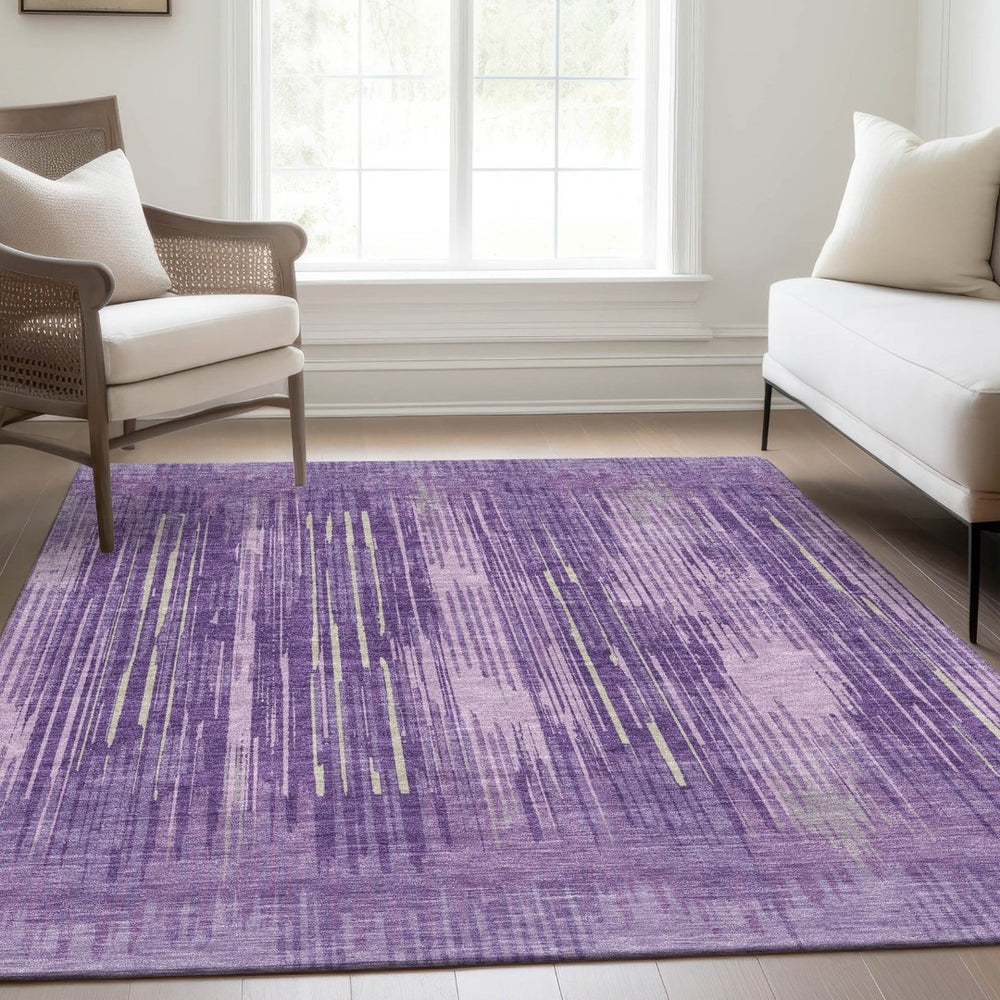 HomeRoots 9' X 12' Striped Purple and Lavender Area Rug - Washable, UV Protected, Durable for Family Spaces 671035