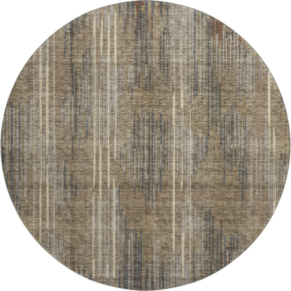 HomeRoots 8' Washable Round Rug in Chic Taupe & Beige Stripes - Durable, Stain-Resistant, UV Protected Design 671039