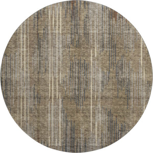 HomeRoots 8' Washable Round Rug in Chic Taupe & Beige Stripes - Durable, Stain-Resistant, UV Protected Design 671039