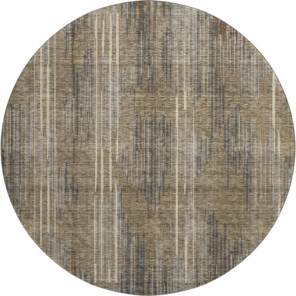 HomeRoots 8' Washable Round Rug in Chic Taupe & Beige Stripes - Durable, Stain-Resistant, UV Protected Design 671039