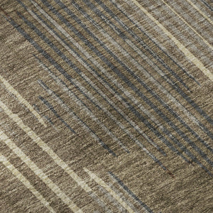 HomeRoots 8' Washable Round Rug in Chic Taupe & Beige Stripes - Durable, Stain-Resistant, UV Protected Design 671039