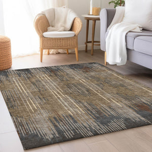 HomeRoots 8' X 10' Taupe and Beige Striped Washable Area Rug - Durable, Stain Resistant, UV Protected Design! 671040