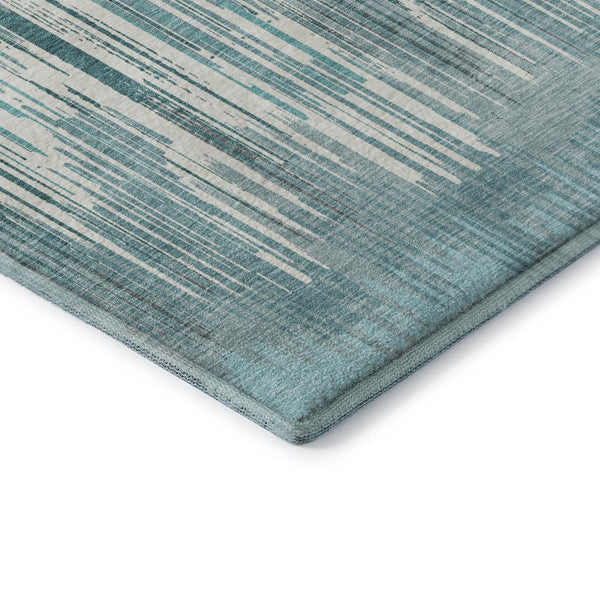 HomeRoots 8' Teal and Ivory Striped Washable Round Rug - Stain Resistant, UV Protected, Perfect for High-Traffic Areas 671045