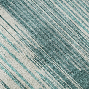 HomeRoots 8' Teal and Ivory Striped Washable Round Rug - Stain Resistant, UV Protected, Perfect for High-Traffic Areas 671045