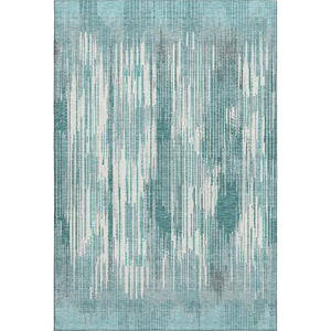HomeRoots 9' X 12' Teal and Ivory Striped Area Rug – Washable, UV Resistant, Durable for High-Traffic Spaces 671047