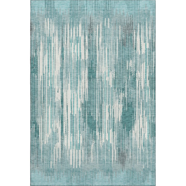 HomeRoots 10' Teal and Ivory Striped Area Rug – Washable, UV-Protected, Stain-Resistant for Family Spaces 671048